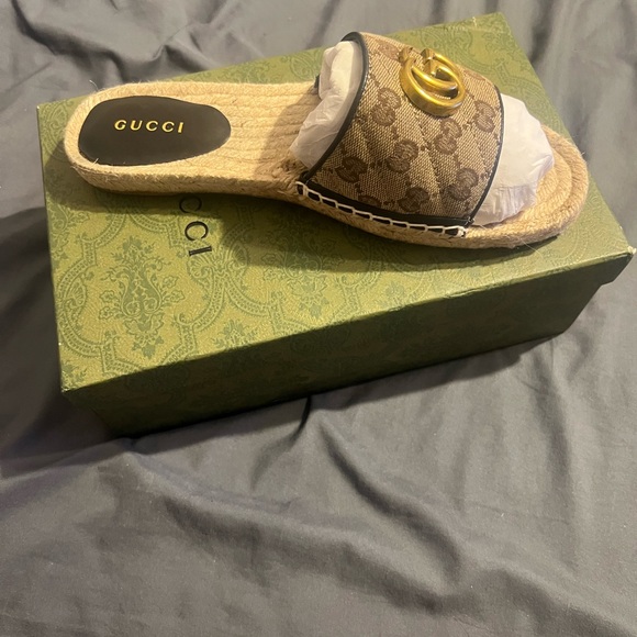 Gucci Women's Brown and Gold Slide Sandals - Picture 2 of 3